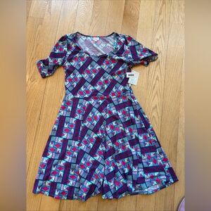 NWT LuLaRoe Nicole Dress Womens 2XL Geometric Shapes Fit and Flare Casual C24